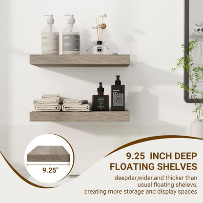 16 Inch Floating Shelves, 3D Textured Wood Grain, 16"x9.25"x1.5" Inch Deep Floating Shelves for