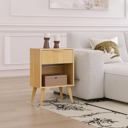 Fluted Night Stand with Opening Storage,Mid Century Bedside Table with Drawer,Wood Nightstand with