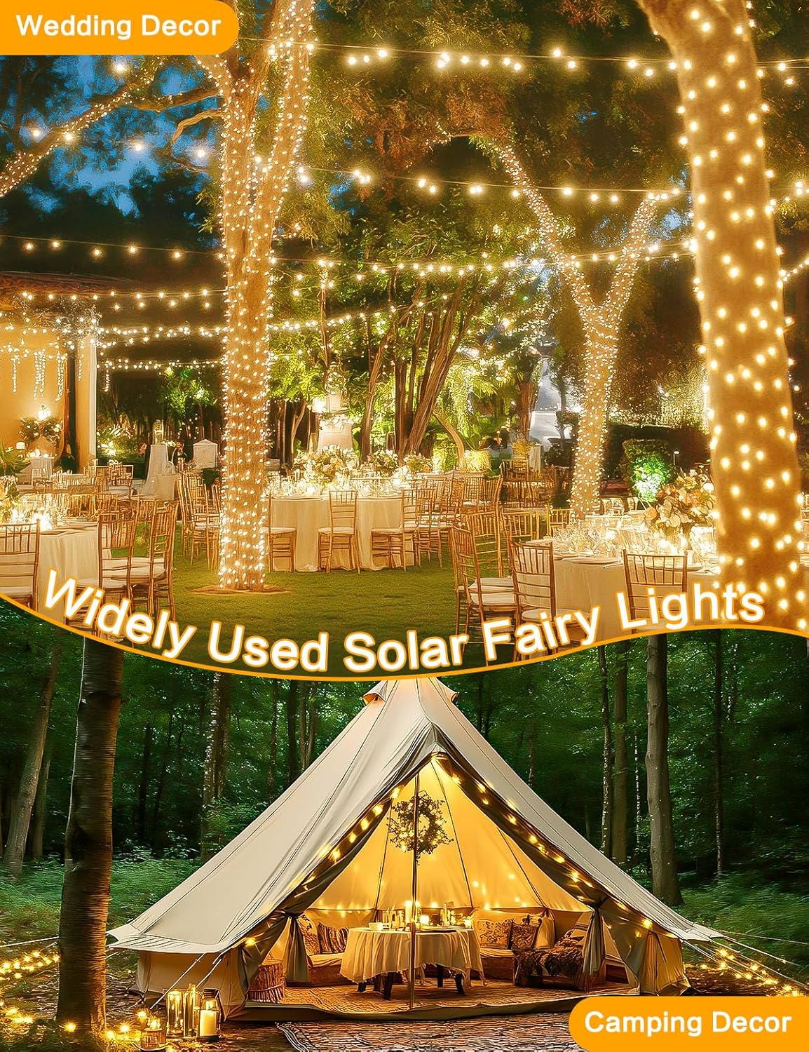 2Pack Solar String Lights Outdoor, 80FT 200LED Solar Fairy Lights, Waterproof Copper Wire & 8