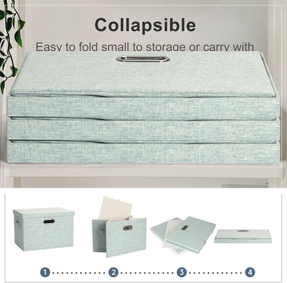 Large 17" 36 Quart Collapsible Stackable Storage Bins with Lids, 3 Packs Light Green Linen Fabric