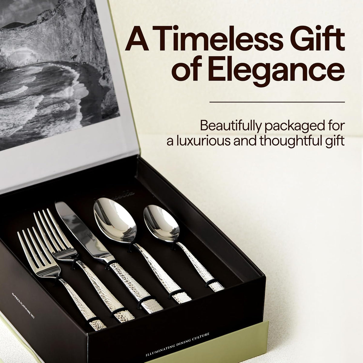Luciella Ponza Flatware Set for 12, 65-Piece Stainless Steel Silverware Set with Serving Utensils