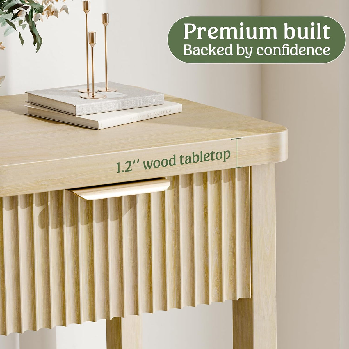 Lulive 51" Fluted Console Table for Entryway, Entryway Table with 3 Wooden Drawers, Farmhouse