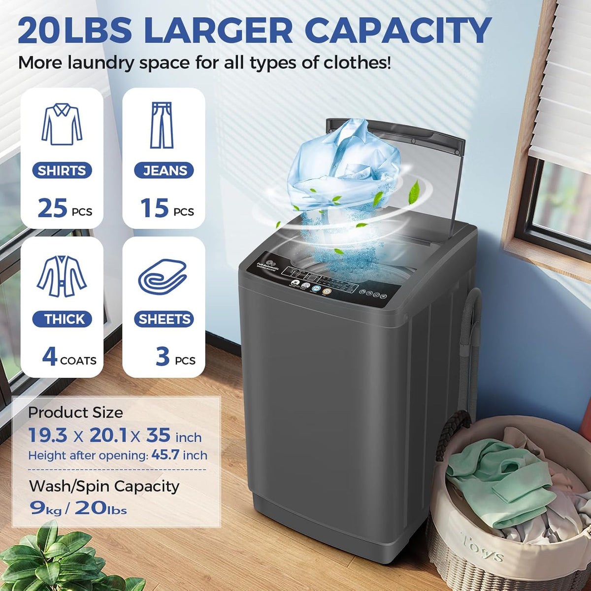 Nictemaw Portable Washing Machine 20Lbs Portable Washer with Drain Pump, 2.8 Cu.ft Compact Washer