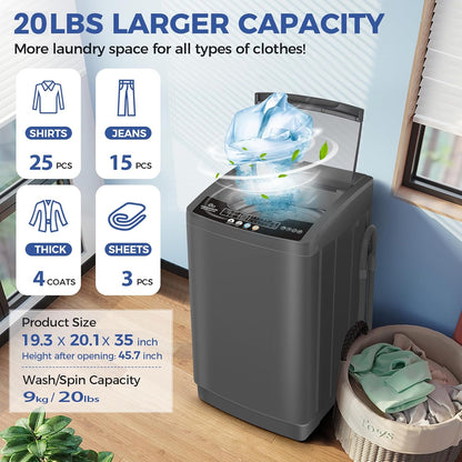 Nictemaw Portable Washing Machine 20Lbs Portable Washer with Drain Pump, 2.8 Cu.ft Compact Washer