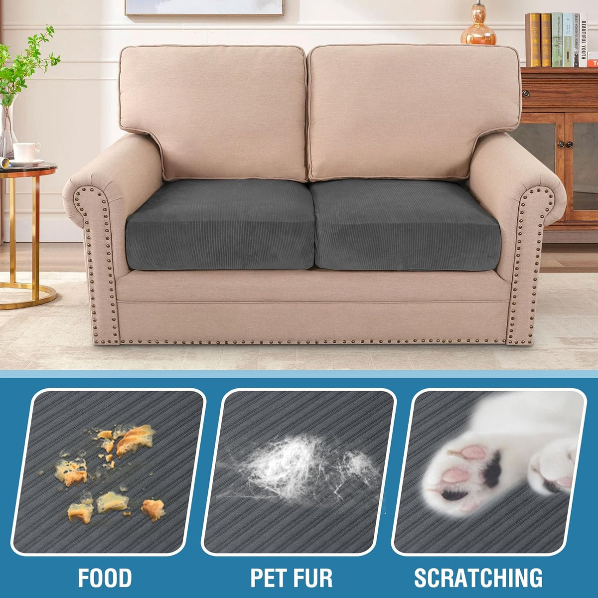 H.VERSAILTEX Velvet Stretch Couch Cushion Cover Plush Cushion Slipcover for Chair Loveseat Sofa