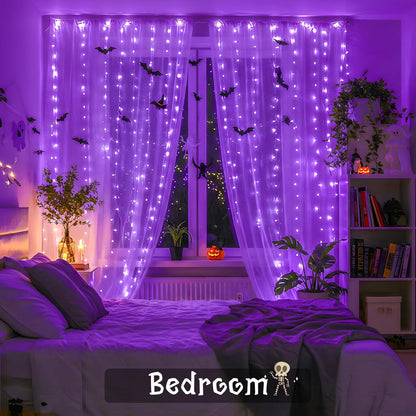 suddus Color Changing Curtain Lights for Halloween, 200 LED 6.5ft x 6.5ft Hanging String Lights