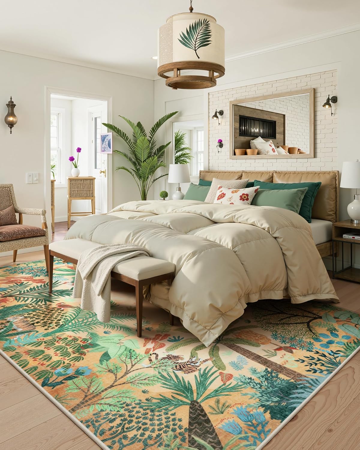 LIVEBOX Washable Jungle Animal Print 6 x 9 Area Rug for Dining Room, Non-Skid Yellow Kids Carpet