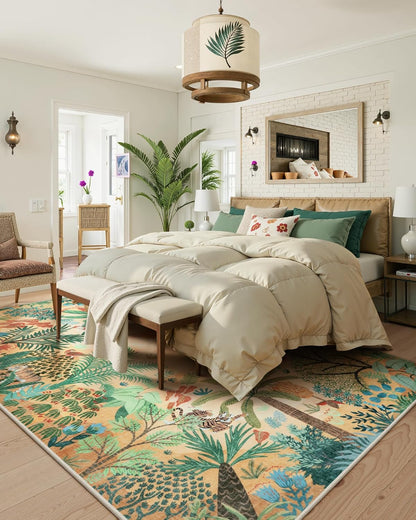 LIVEBOX Washable Jungle Animal Print 6 x 9 Area Rug for Dining Room, Non-Skid Yellow Kids Carpet
