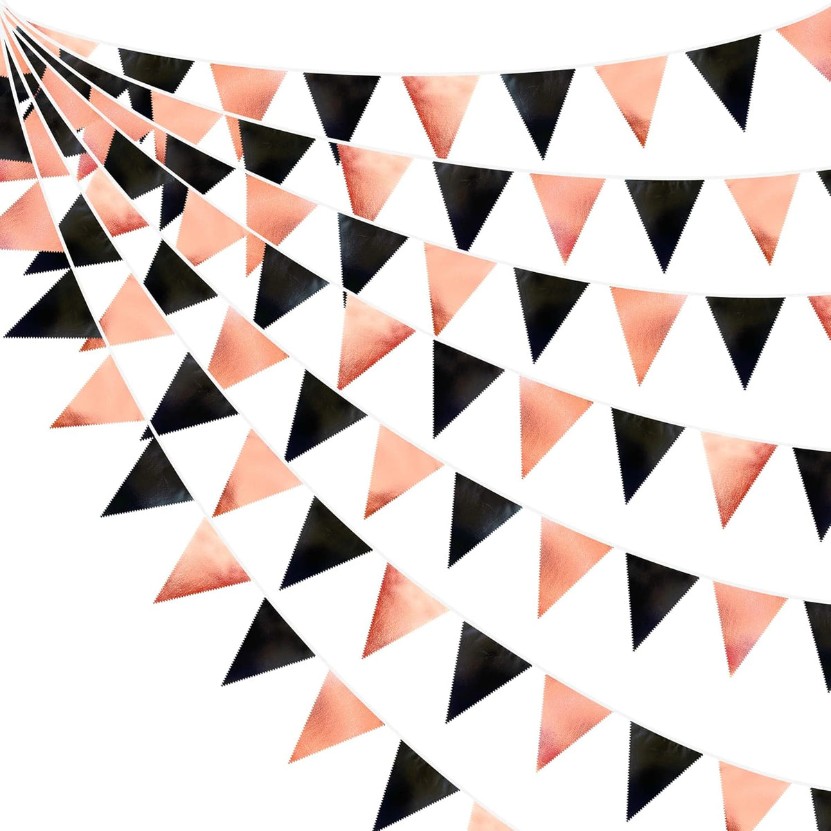 Black Rose Gold Party Decorations Triangle Pennant Banner Flag Rose Gold Black Metallic Fabric