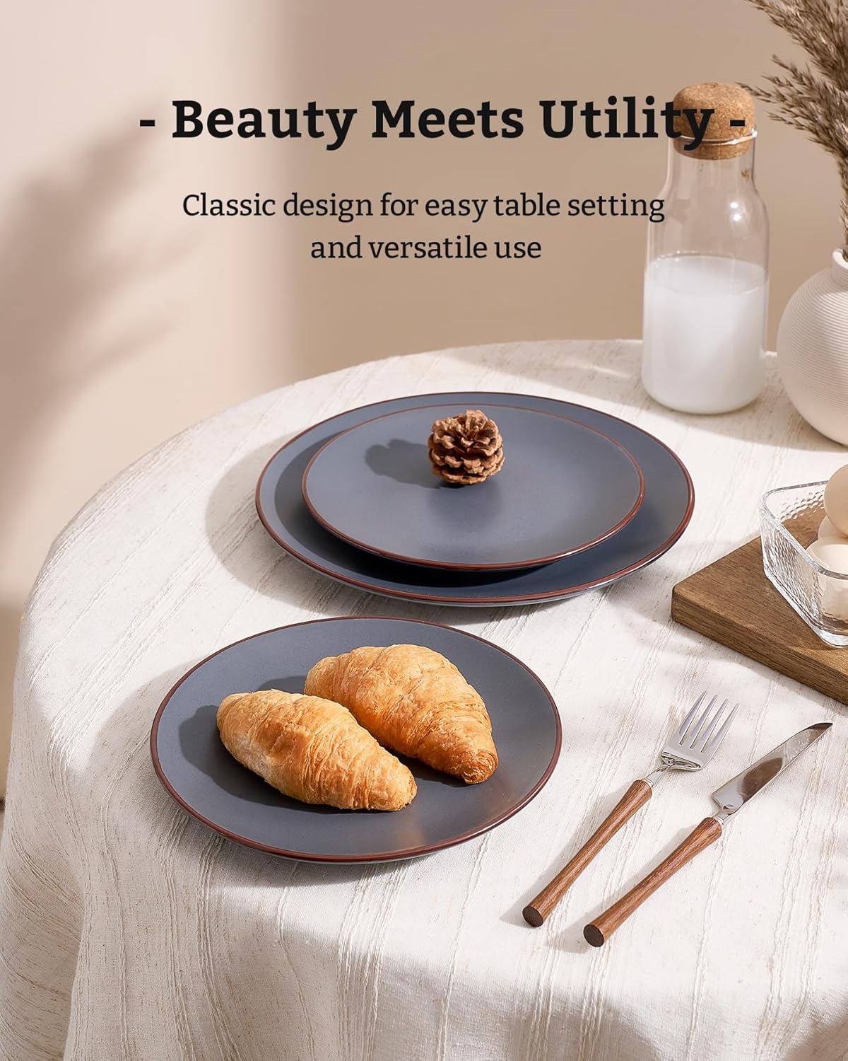 Famiware Venus Plates and Bowls Sets, 18 Pieces Stoneware Dinnerware Sets, Speckled Dishes Set for