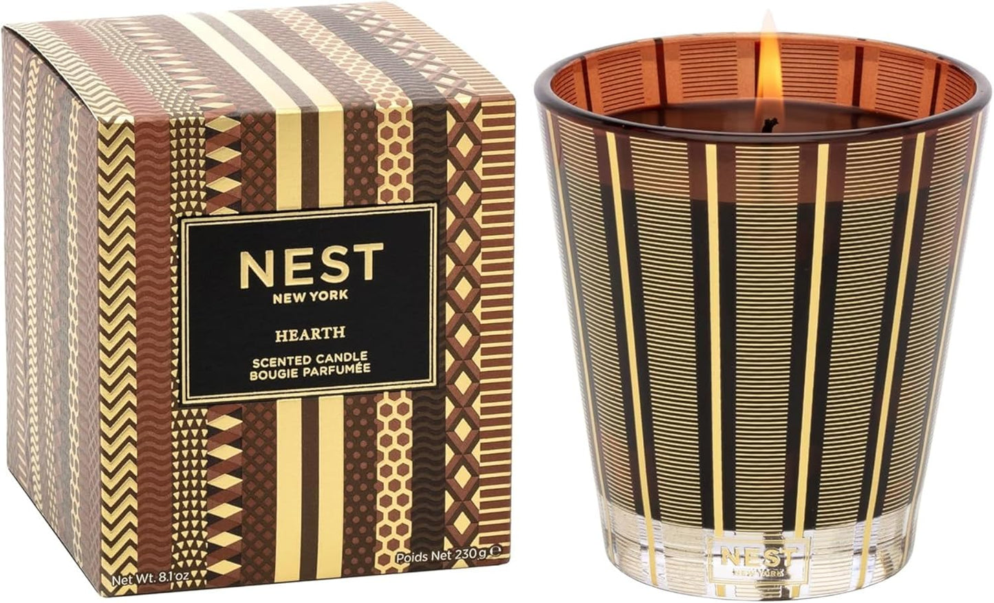 NEST New York Scented Classic Candle, Hearth - 8.1 oz - Up to 60-Hour Burn Time - Reusable Glass