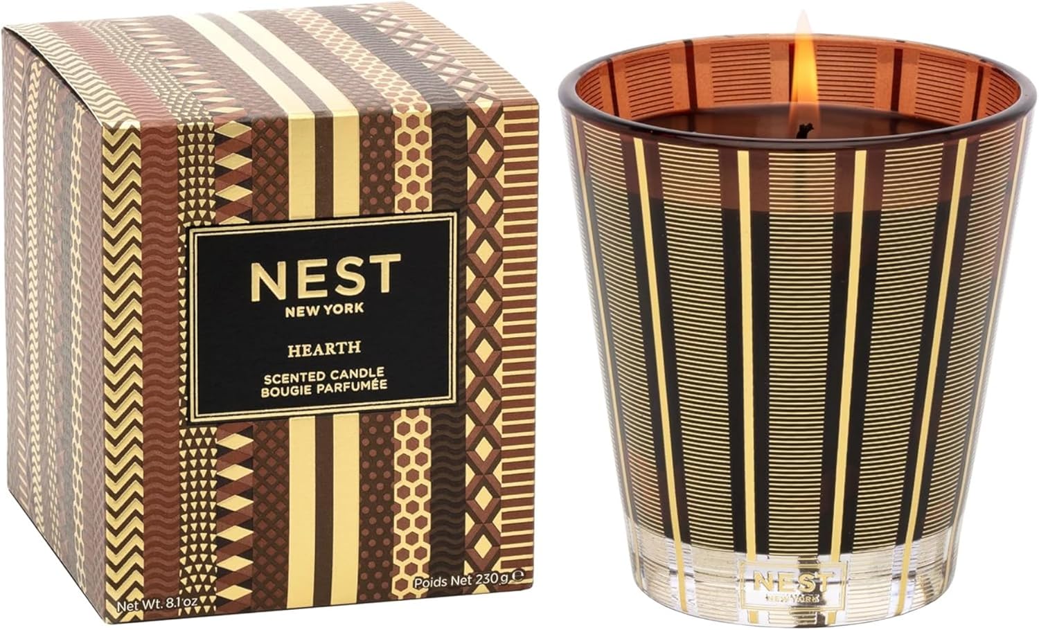 NEST New York Scented Classic Candle, Hearth - 8.1 oz - Up to 60-Hour Burn Time - Reusable Glass