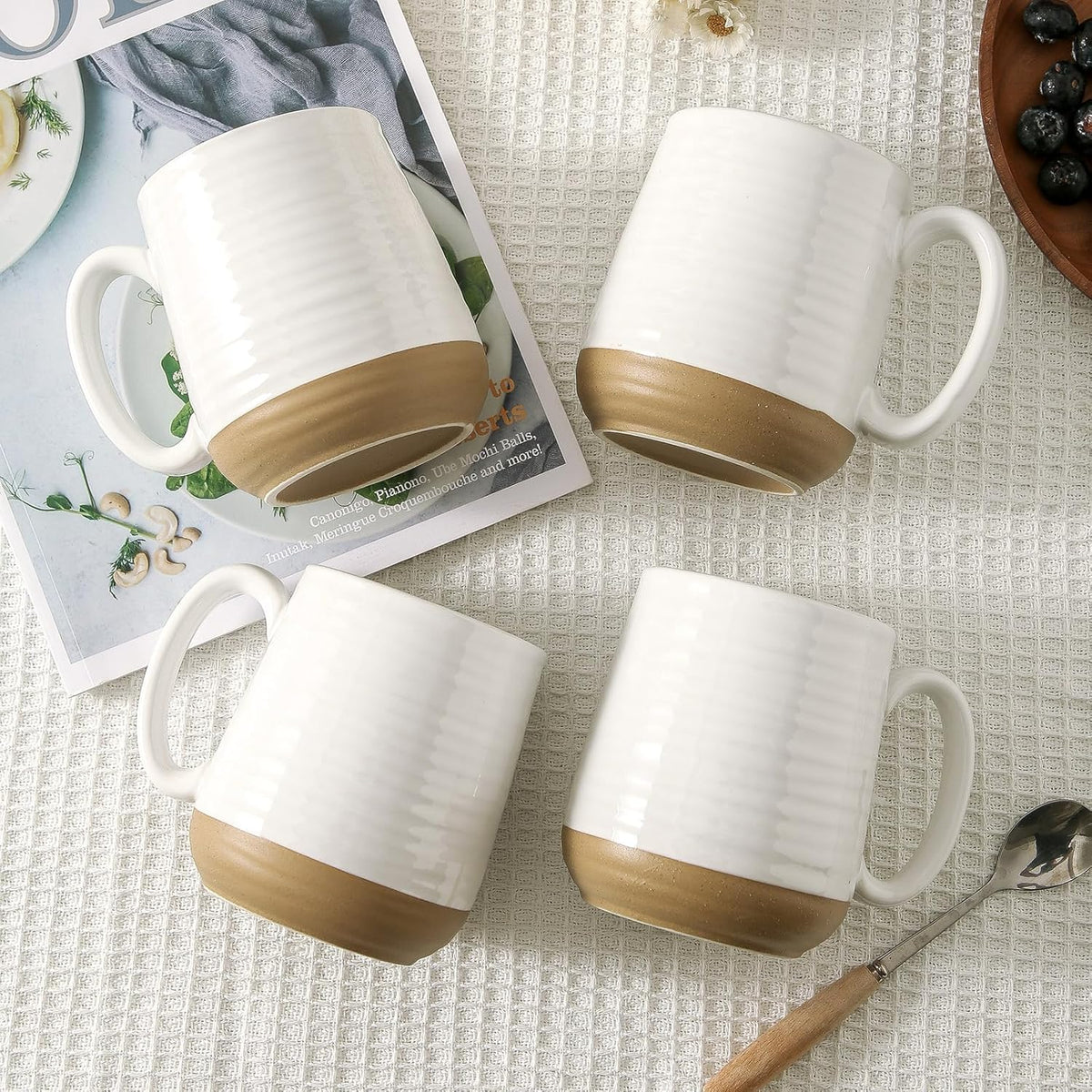 Large Ceramic Coffee Mugs Set - 15 OZ Porcelain Coffee Latte Cups Set of 4 with Handle Perfect for