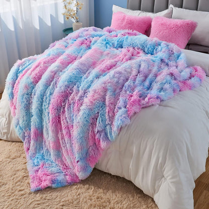 GONAAP Fuzzy Faux Fur Throw Blanket Purple Rainbow Super Soft Cozy Plush Fuzzy Shaggy Blanket for
