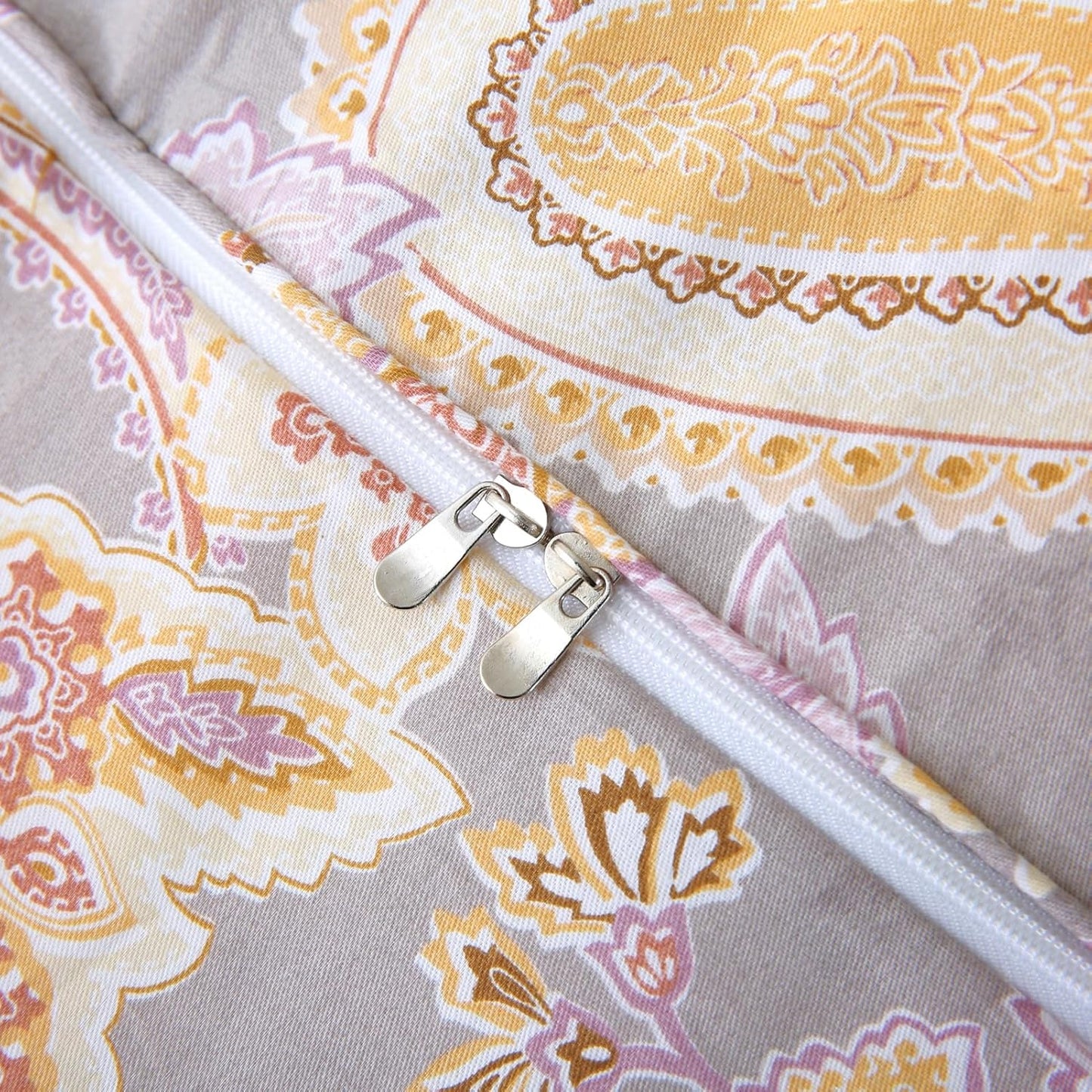 ABREEZE Paisley Bedding Sets 3Pcs Brushed Cotton Duvet Cover Set King Size Rustic Damask Gold