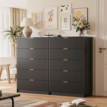 5 Drawer Dresser for Bedroom, Tall Dresser Chest of Drawers with Gold Handles, 32 Inch Wide
