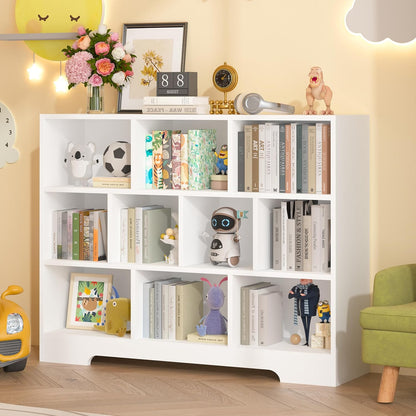 Book Shelf, 10 Cubes Storage Organizer, 3-Tier Open Shelf Wooden Bookcase, Freestanding White