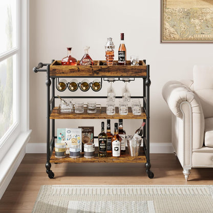 Bar Cart, Bar Carts for The Home, 3 Tier Serving Cart with Wheels, Home Bar & Serving Carts, Metal