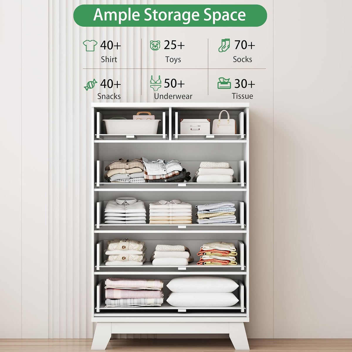 Fluted Dresser for Bedroom with 6 Drawers, 46" Tall Modern Chest of Drawers with Metal Handle