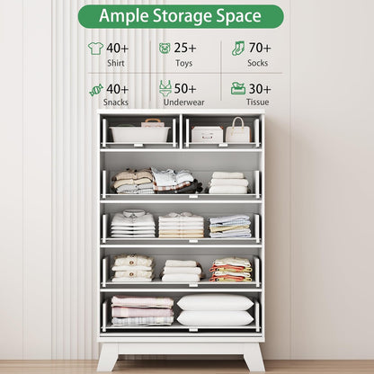 Fluted Dresser for Bedroom with 6 Drawers, 46" Tall Modern Chest of Drawers with Metal Handle
