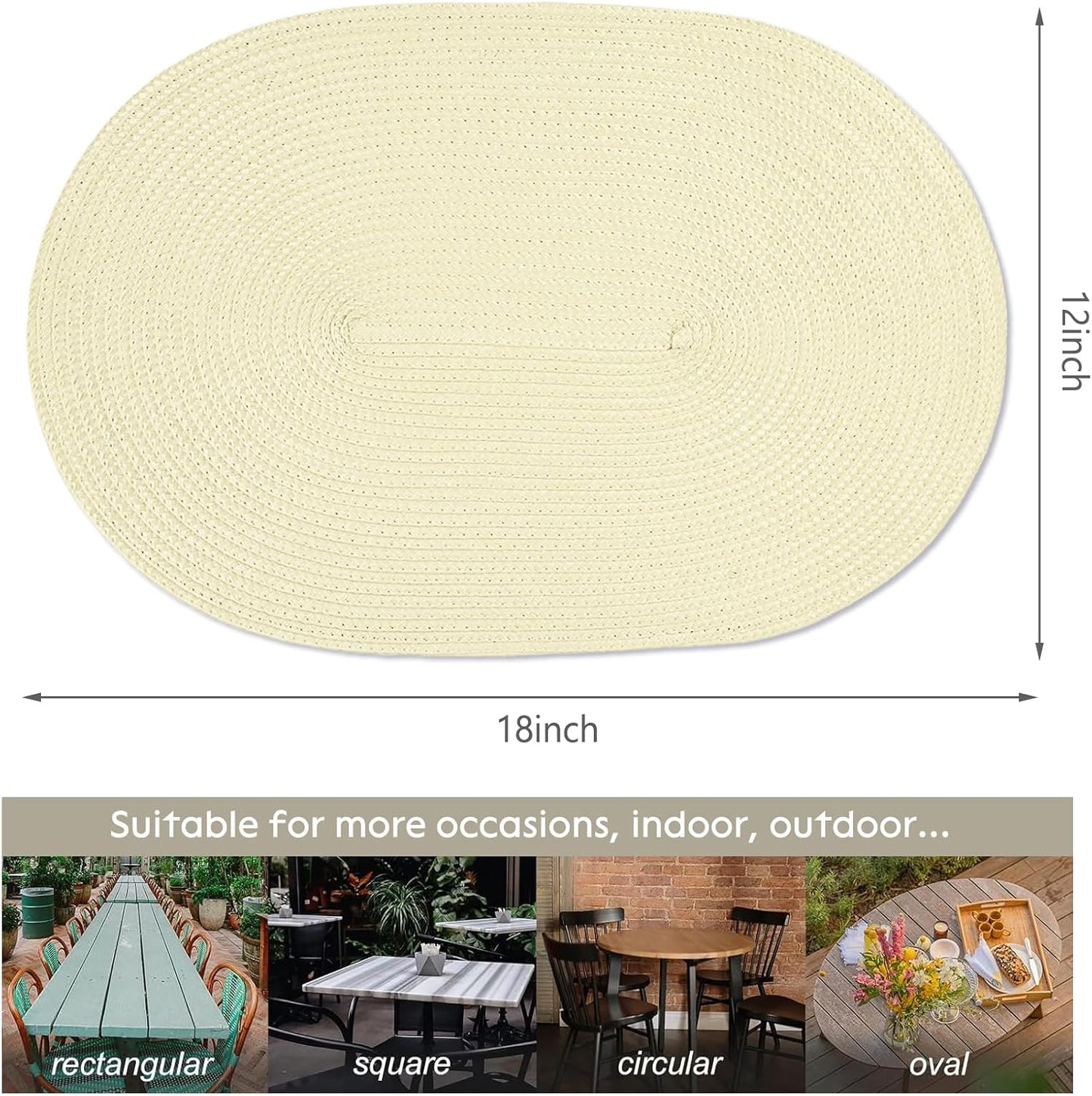 AHHFSMEI Placemats Set of 6 for Dining Table Washable Woven Vinyl Non-Slip 18x12 inches Placemat