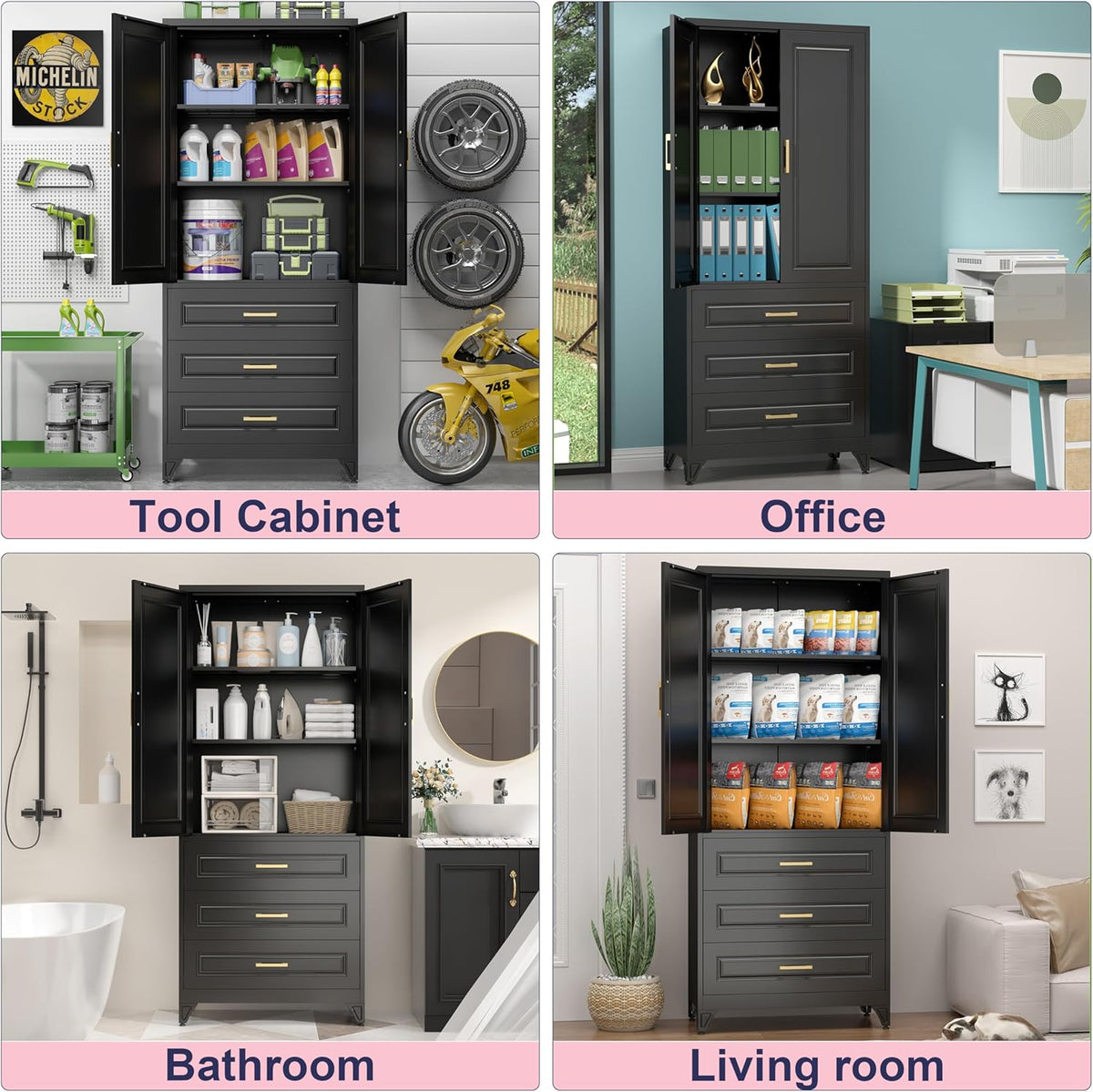 Pantry Kitchen Cabinet with Drawer, 75" Tall Pantry Storage Cabinet, Metal Storage Cabinets with