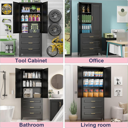 Pantry Kitchen Cabinet with Drawer, 75" Tall Pantry Storage Cabinet, Metal Storage Cabinets with