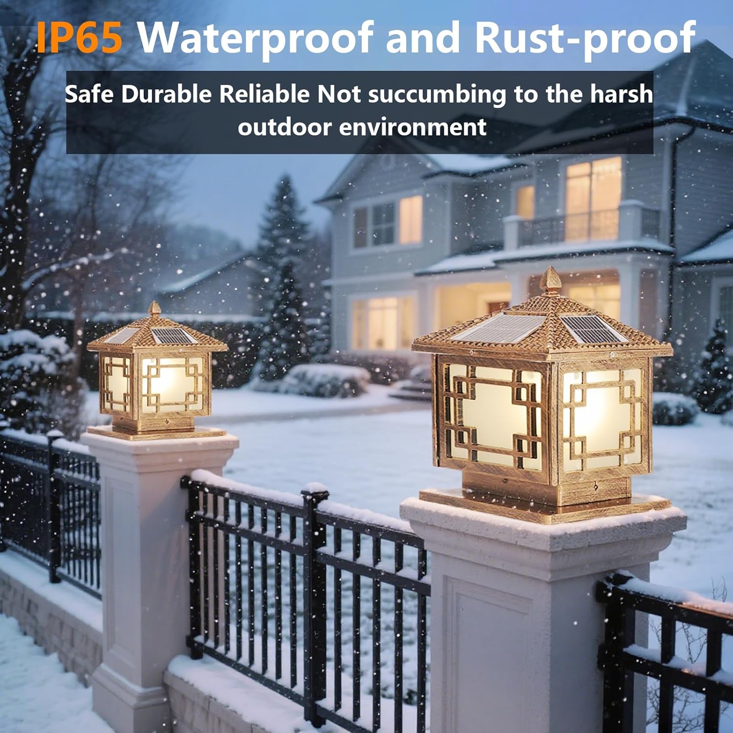 SLAWA Outside Housing Post Lighting Fixtures 9.8In Solar Post Caps Lights Bronze Aluminium