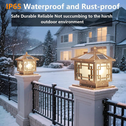 SLAWA Outside Housing Post Lighting Fixtures 9.8In Solar Post Caps Lights Bronze Aluminium