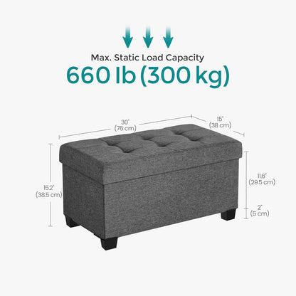 SONGMICS Storage Ottoman Bench, Foldable Foot Rest with Legs, 15 x 30 x 15.2 Inches, End of Bed