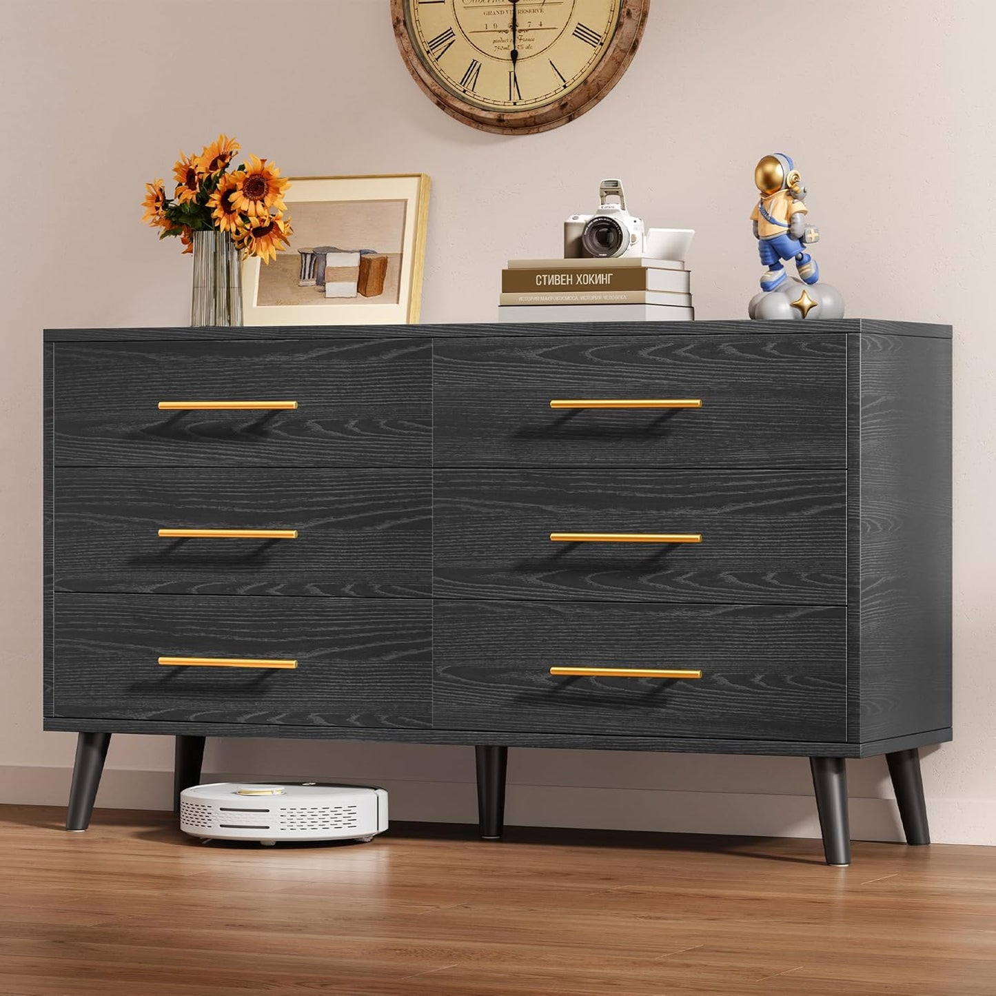 Aiho 6 Drawer Dresser for Bedroom, Chest of Drawers with Metal Handles, Wood Storage Modern Dresser