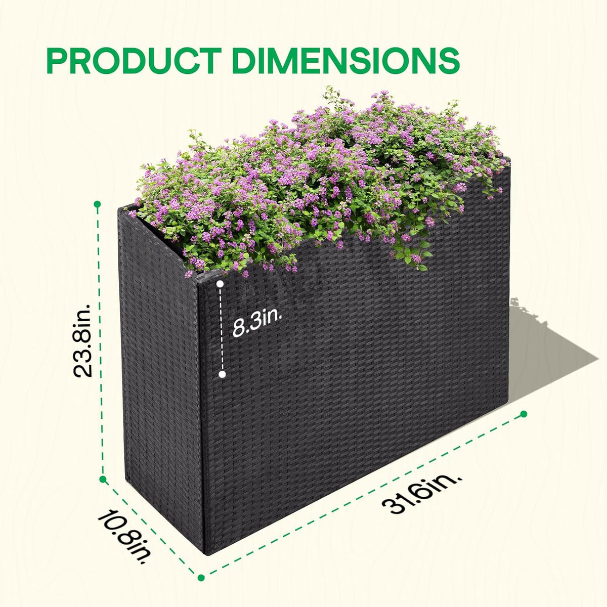 IDZO All Weather Wicker Planter Raised Garden Bed, 24 in Tall Round Rattan Flower Pots, Durable