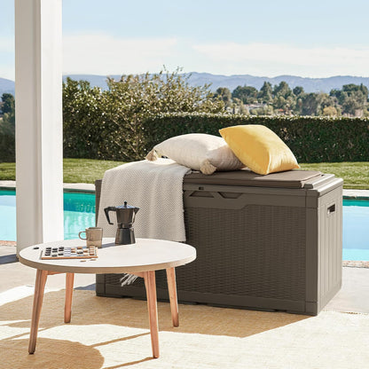 Flamaker Deck Box with Cushion 100 Gallon Waterproof Resin Storage Box with Air Rod Indoor Outdoor