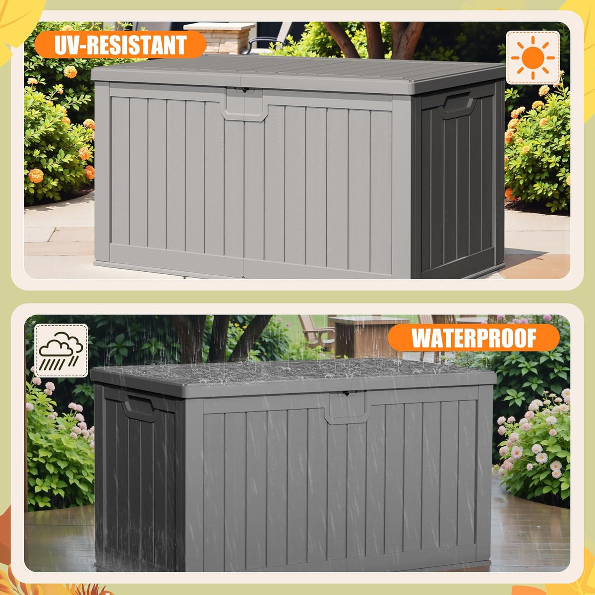 Devoko 240 Gallon Double-Wall Deck Box with Divider, Side Handles, Resin Outdoor Large Storage Box