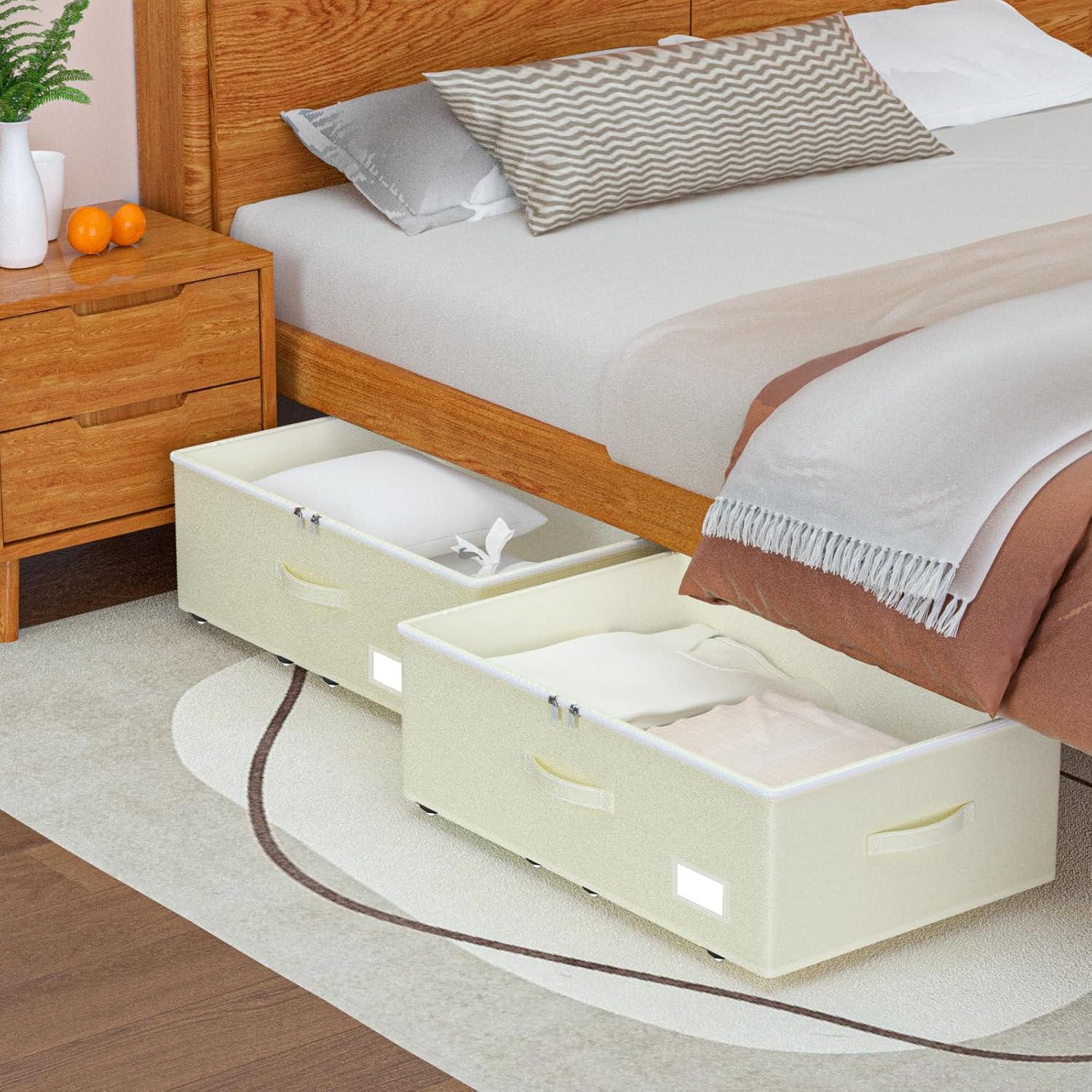 Under Bed Storage with Wheels, No Assemble Required 10 inches height Under Bed Storage bins,Large