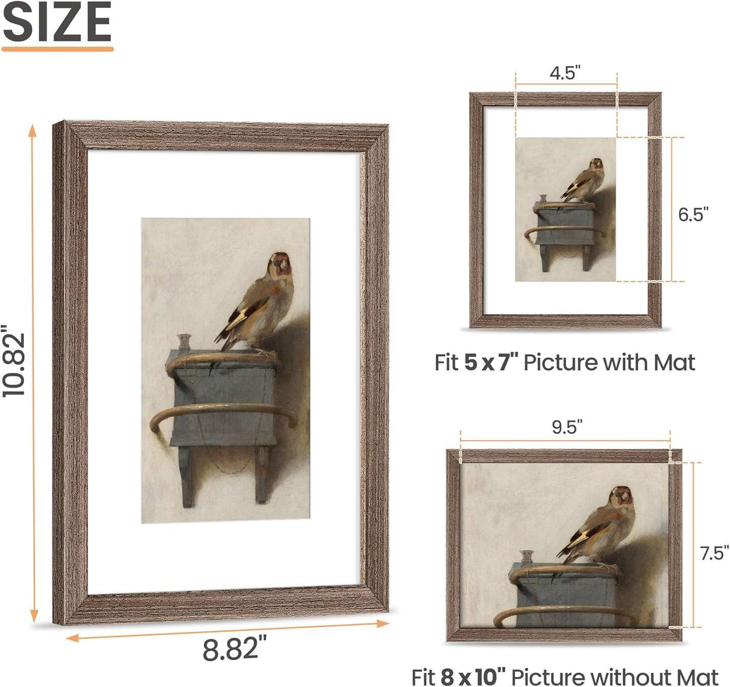 upsimples 8x10 Picture Frame, Natural Solid Wooden Picture Frames, Display 5x7 with Mat or 8 x 10
