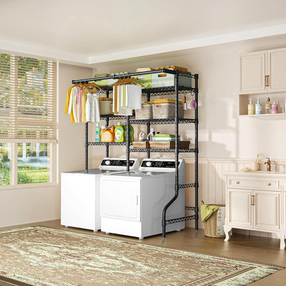 Ulif U13 Over Washer and Dryer Storage Shelves, 6 Tiers Laundry Room Standing Shelf with 2 Hanger
