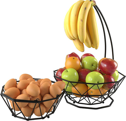 Fruit Basket with Banana Hanger and Fruit Bowl. Kitchen Counter Fruit Bowl with Banana Holder used