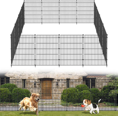10 Panels No Dig Garden Fence Animal Barrier, 34in(H) × 22.5ft(L) Decorative Metal Outdoor Dog