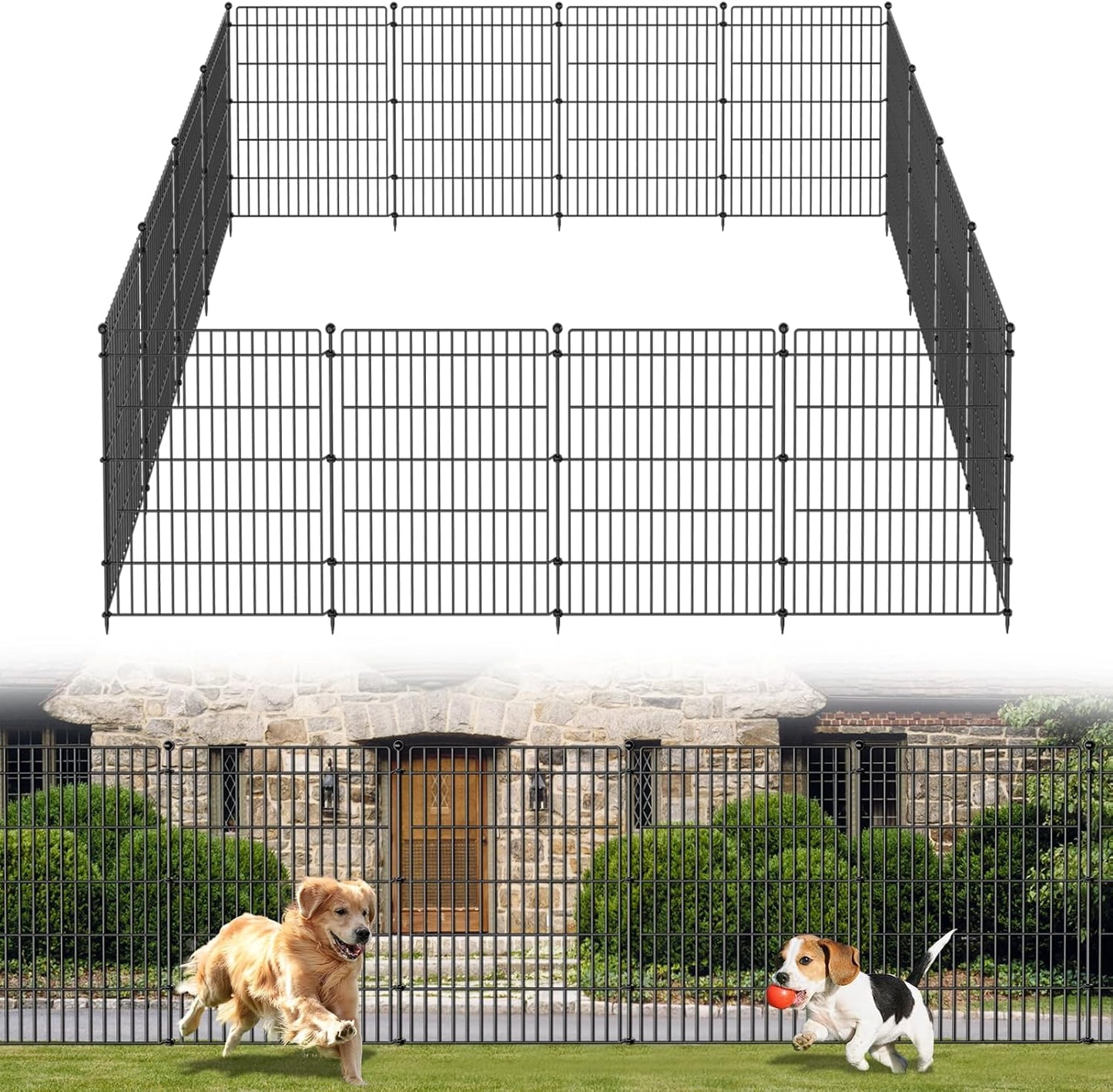 5 Panels No Dig Garden Fence Animal Barrier, 34in(H) × 11.25ft(L) Decorative Metal Outdoor Dog