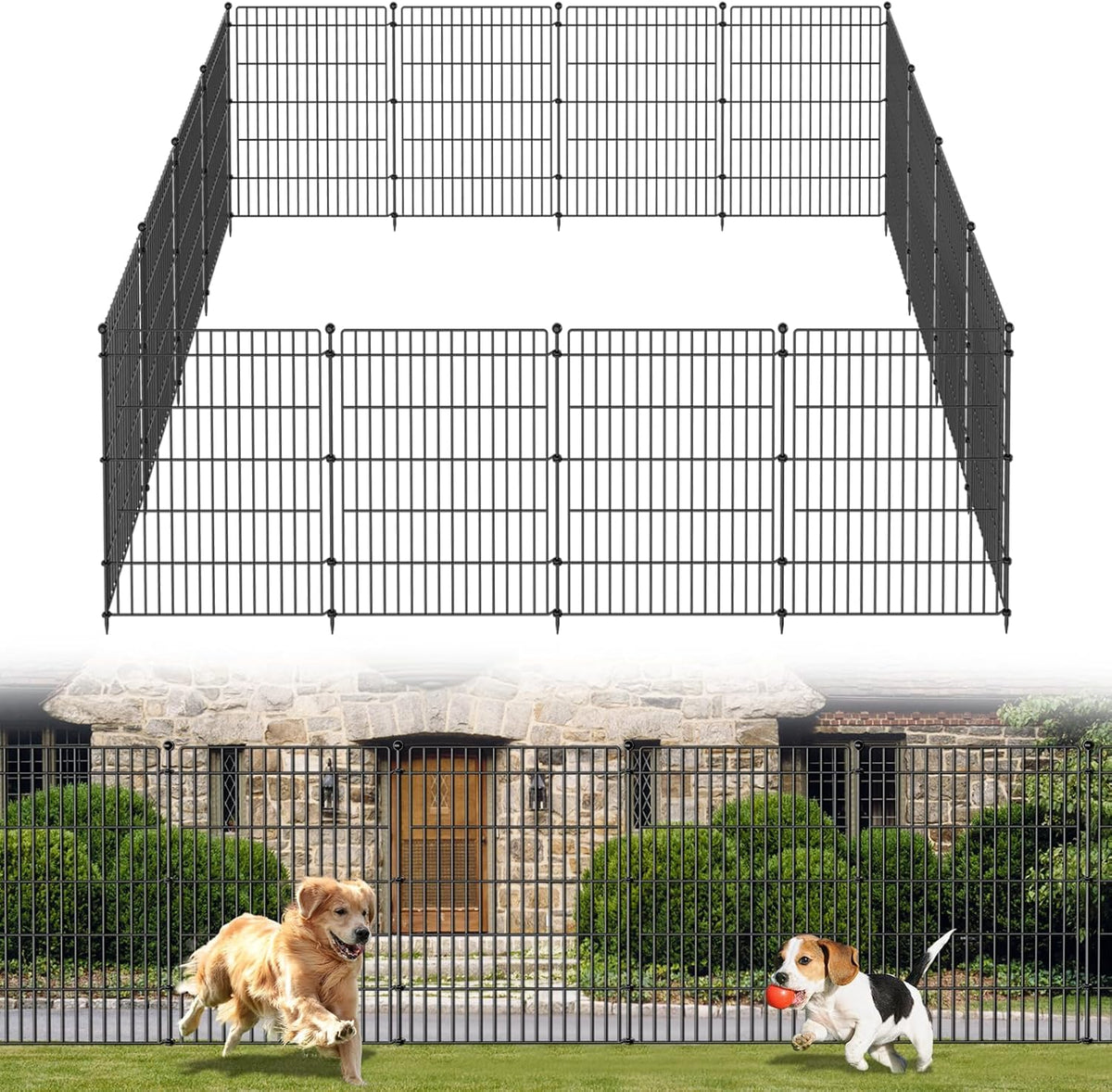 5 Panels No Dig Garden Fence Animal Barrier, 34in(H) × 11.25ft(L) Decorative Metal Outdoor Dog