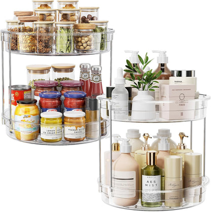 LAMU 2 Pack 2 Tier Lazy Susan Turntable Organizer 12inch Rotating Spice Rack Organization for