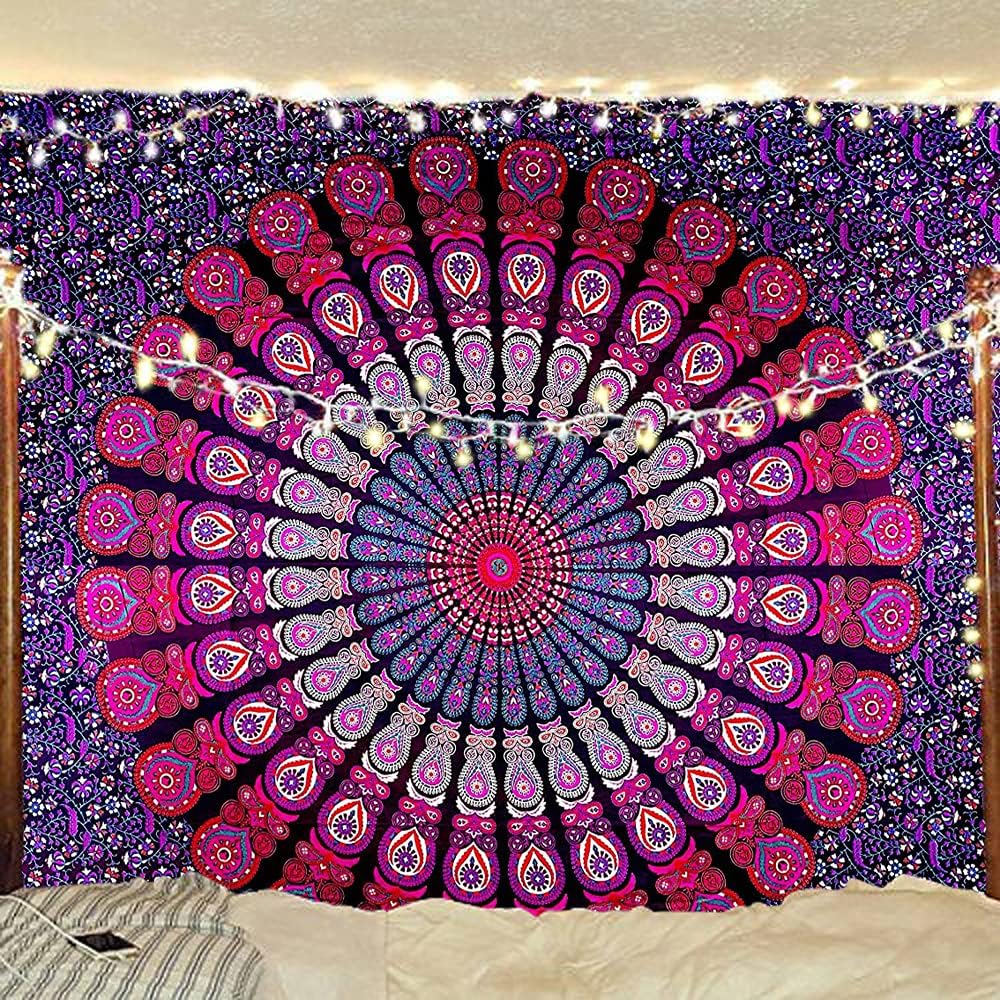Bless International Handmade Indian hippie Bohemian Psychedelic Peacock Mandala Wall hanging