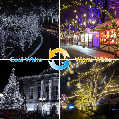 (Warm White ⇋ Cool White) Solar Christmas String Lights Outdoor, 2-Pack Total 80FT 200 LED Solar