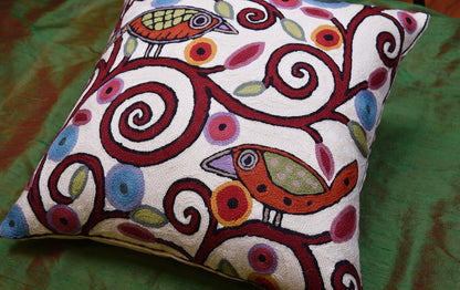 Cream Tree of Life Pillow Cover Birds White Floral Pillowcase Flower Accent Botanical Pillowsham