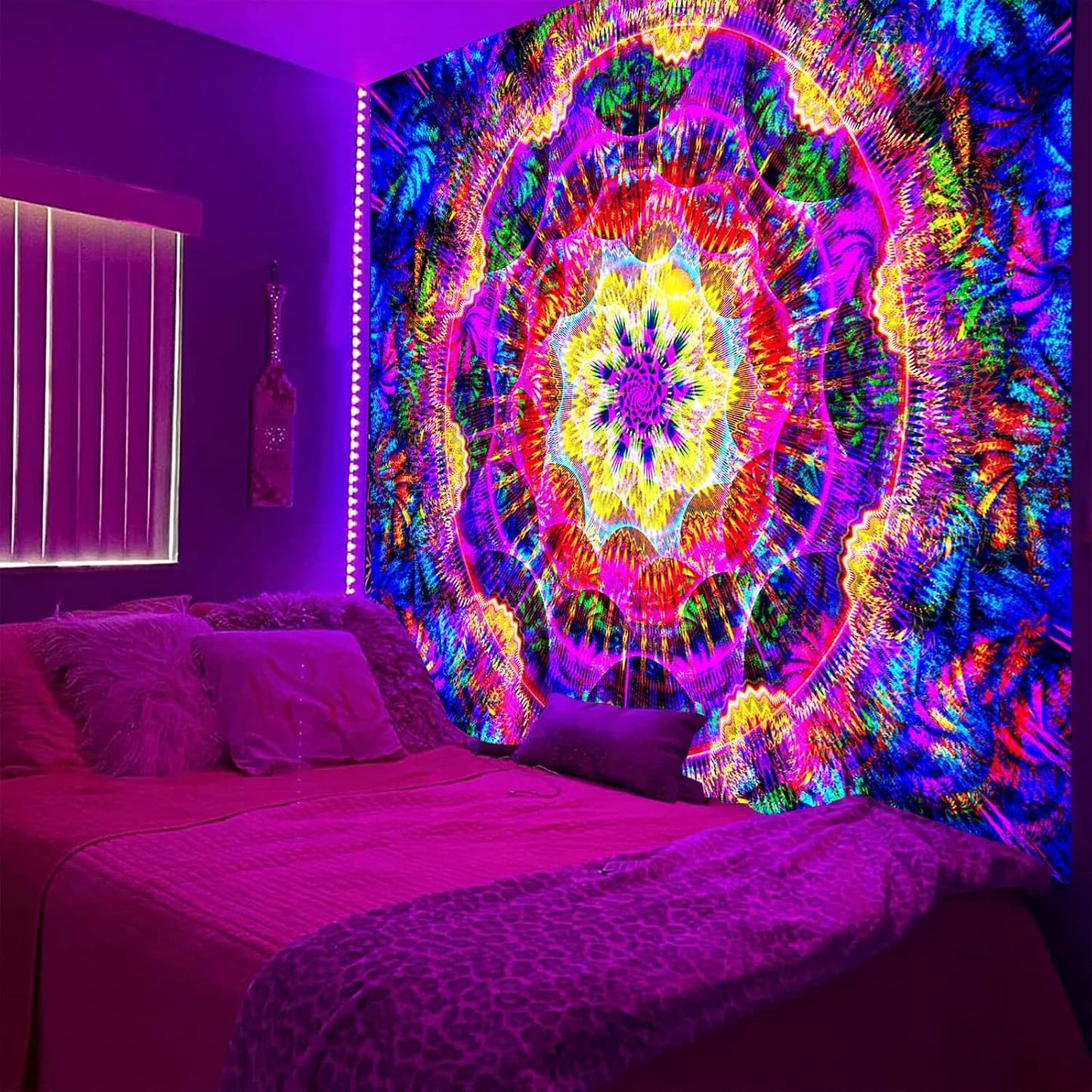 PSYHILAR Blacklight Mandala Tapestry for Bedroom, Psychedelic Black Light Posters for Adults and