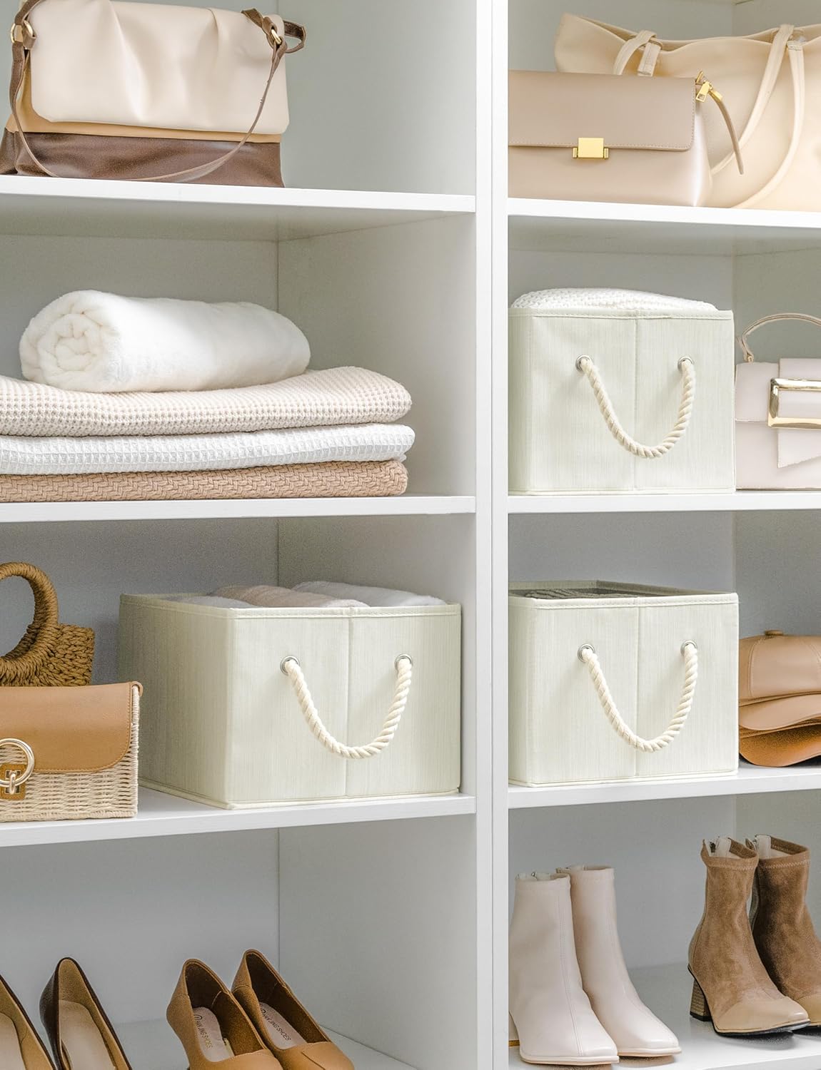 StorageWorks Storage Baskets for Shelves, Foldable Fabric Closet Storage Bins with Handles, Fabric
