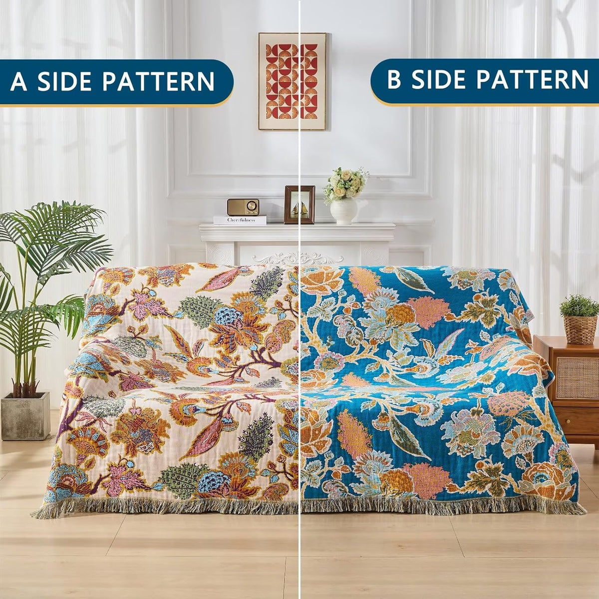 100% Muslin Throw Blanket for Couch, Butterfly and Floral Double Embroidery Fall Throw Blanket