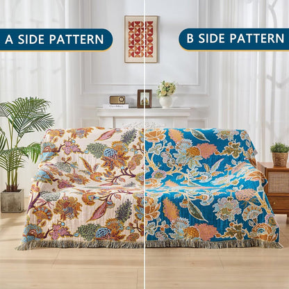 100% Muslin Throw Blanket for Couch, Butterfly and Floral Double Embroidery Fall Throw Blanket