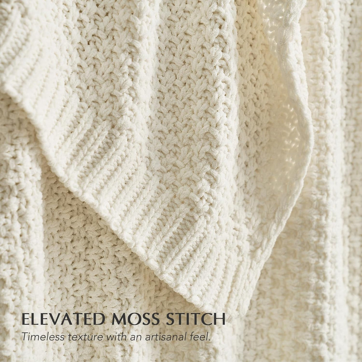Chunky Chenille Knit Throw Blanket for Couch, Soft Luxurious Moss Stitch Blankets for Bed, Cozy